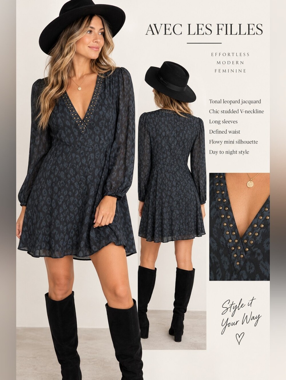 Avec Les Filles Studded Leopard Jacquard Mini Dress Size L
